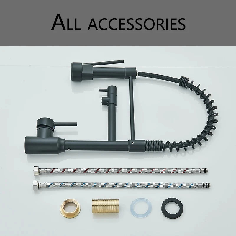 Black Kitchen Sink Faucet Pull Down Hot and Cold Water Mixer Dual Mode Tap 360 Degree Rotation Flexible Deck Mounted