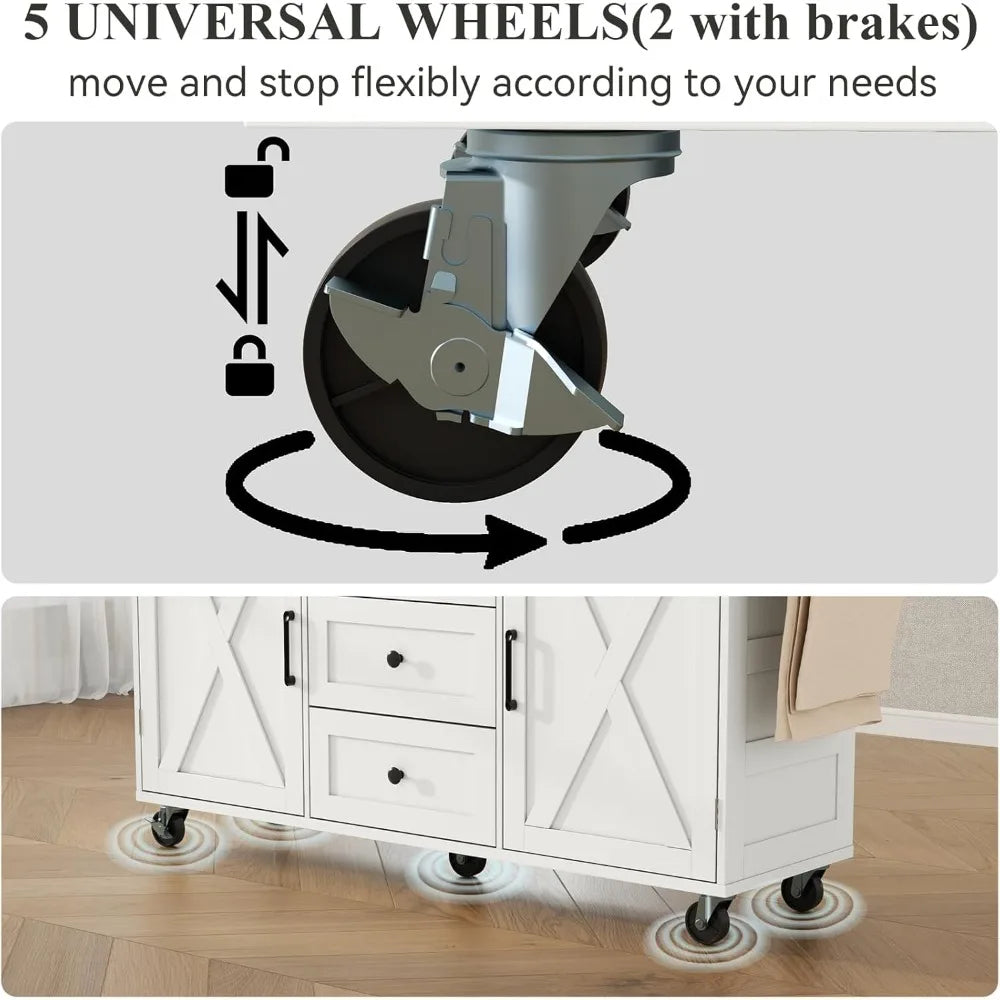 Kitchen Island Wheels With LED Lights 3 Drawers Spice Rack