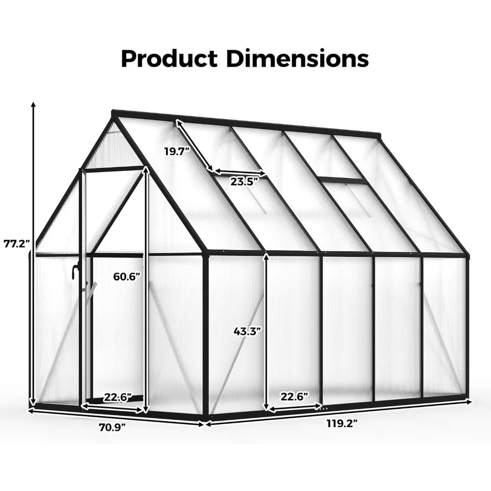 Frame Aluminum Walk In Greenhouse With Polycarbonate Vent