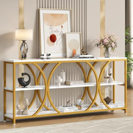 Modern Console Table 70.8 Inch Extra Long Entryway Table with 3 Tier Storage Shelves for Living Room Hallway Entrance and Sofa Table