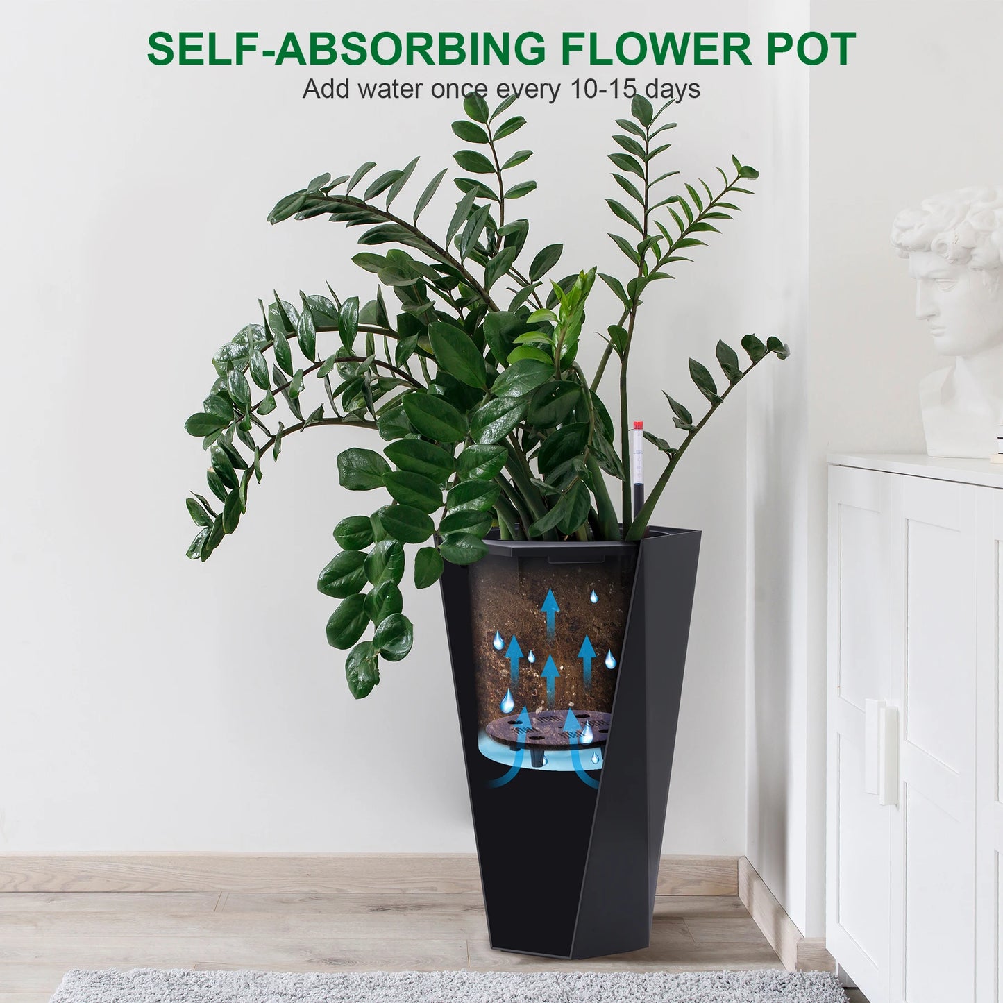 23 Inch Tall Planters Set of 2 Outdoor Indoor Planter Pots with Drainage Holes and Water Level