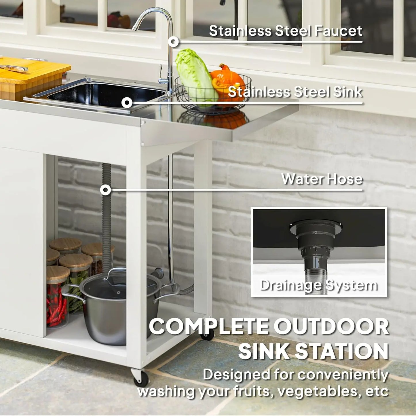 XMSJ Outdoor Grill Table with Stainless Steel Sink