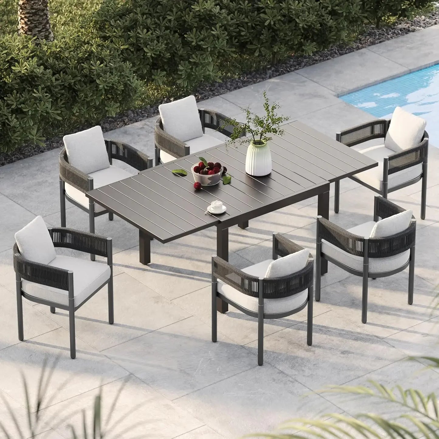XMSJ 7-Piece Outdoor Dining Set with Expandable Table