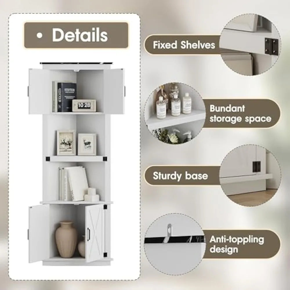 Farmhouse Corner Cabinet with Barn Doors and Open Shelves