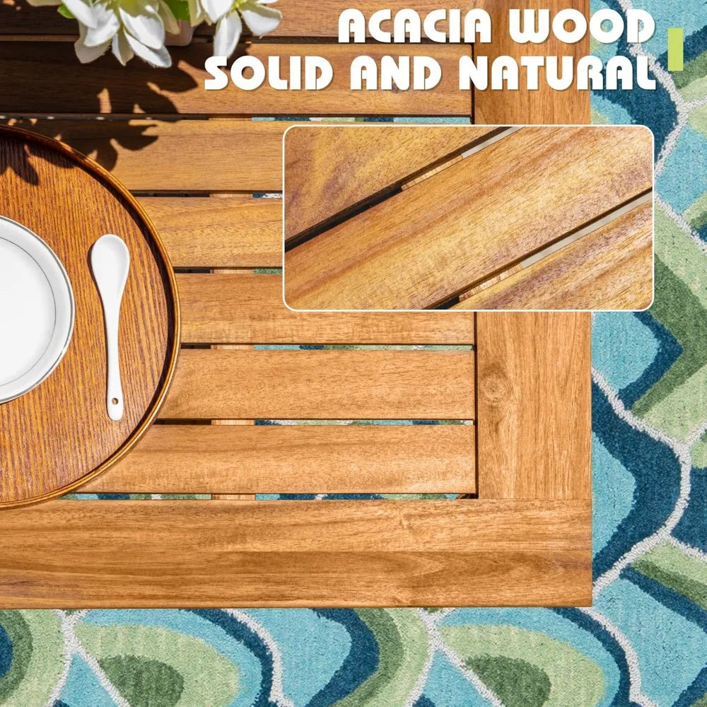 5 Piece Outdoor Dining Set Acacia Wood Patio Table and Chairs with Soft Cushions