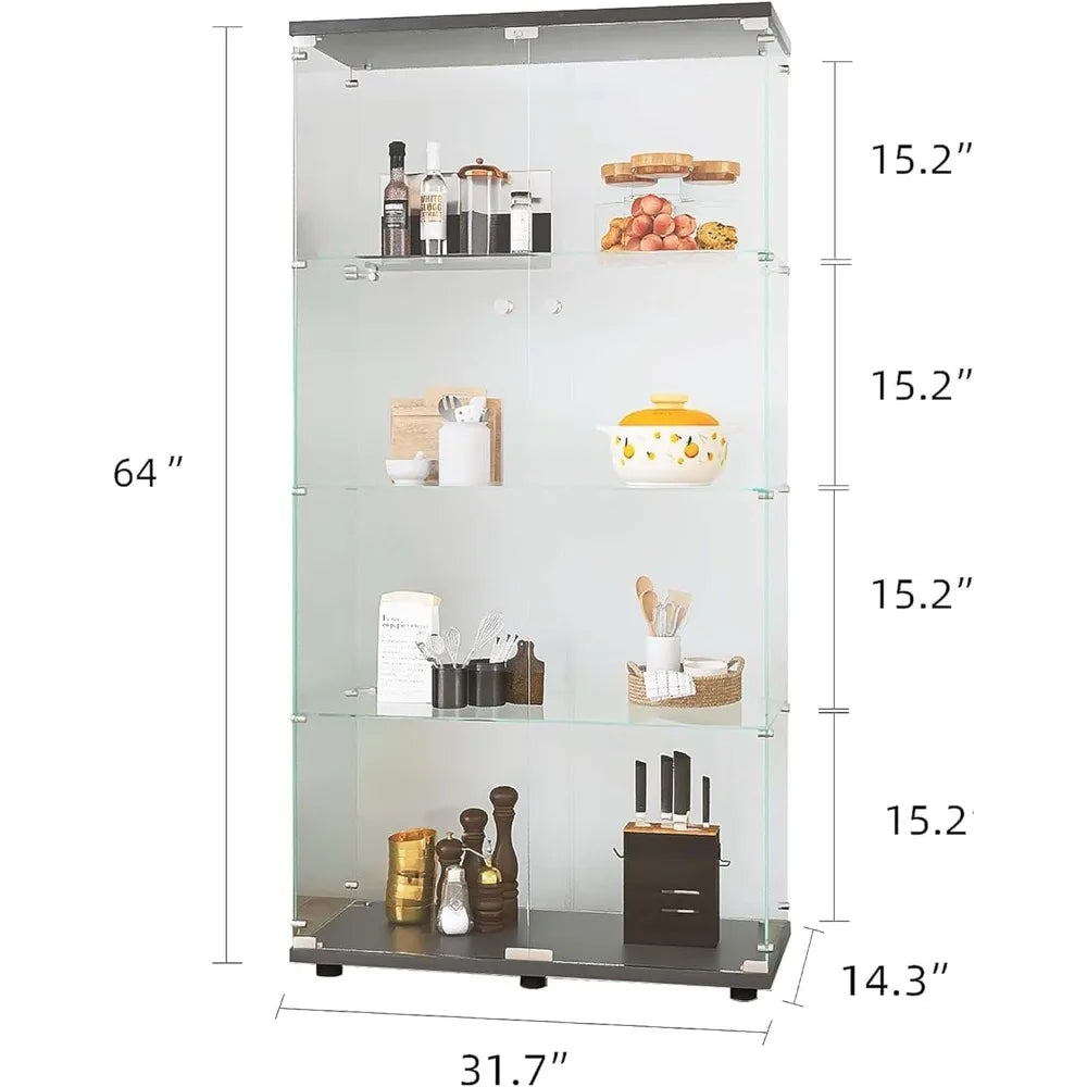 Glass Display Cabinet 4 Shelf Double Door