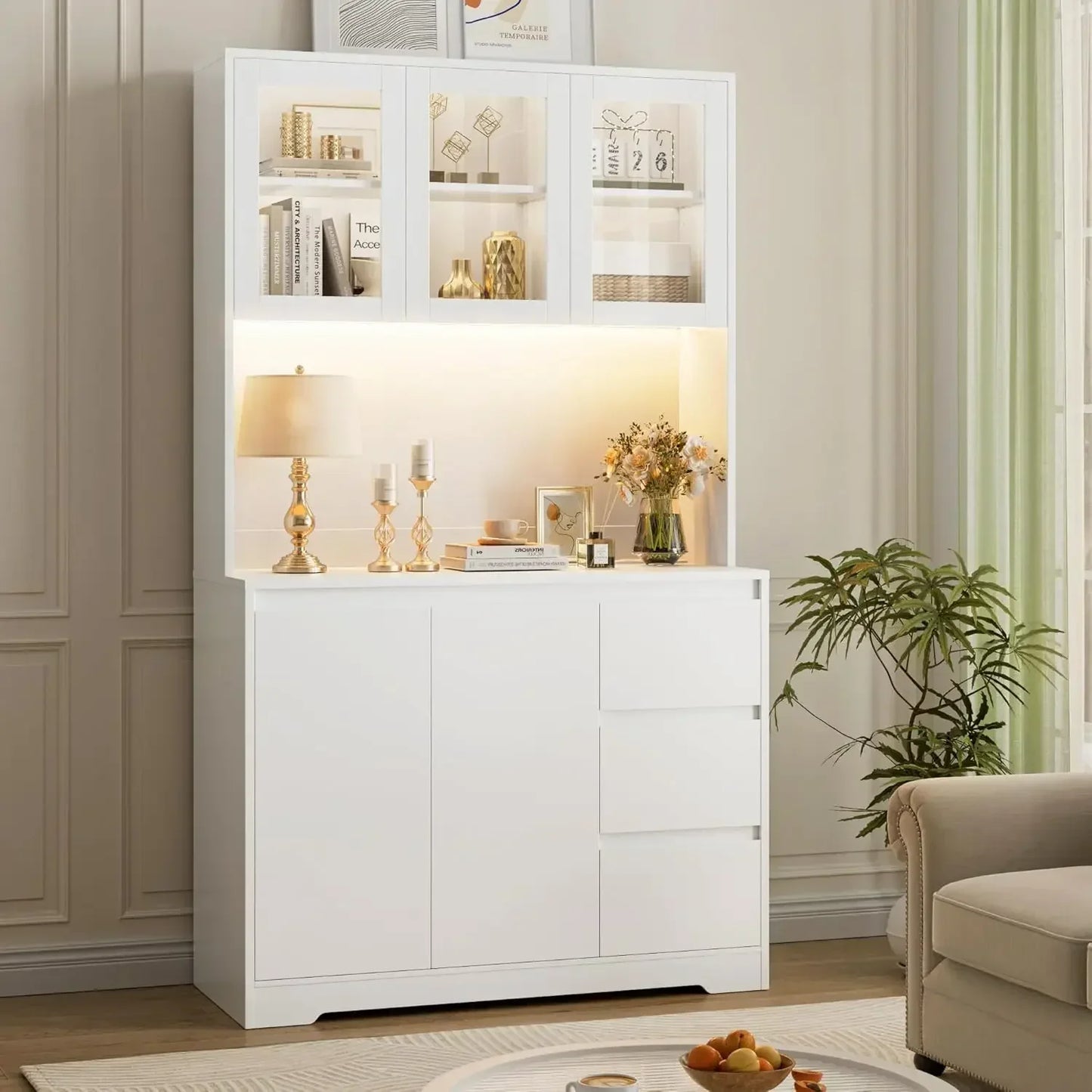 Guangbai Modern Kitchen Pantry Cabinet with LED Lights