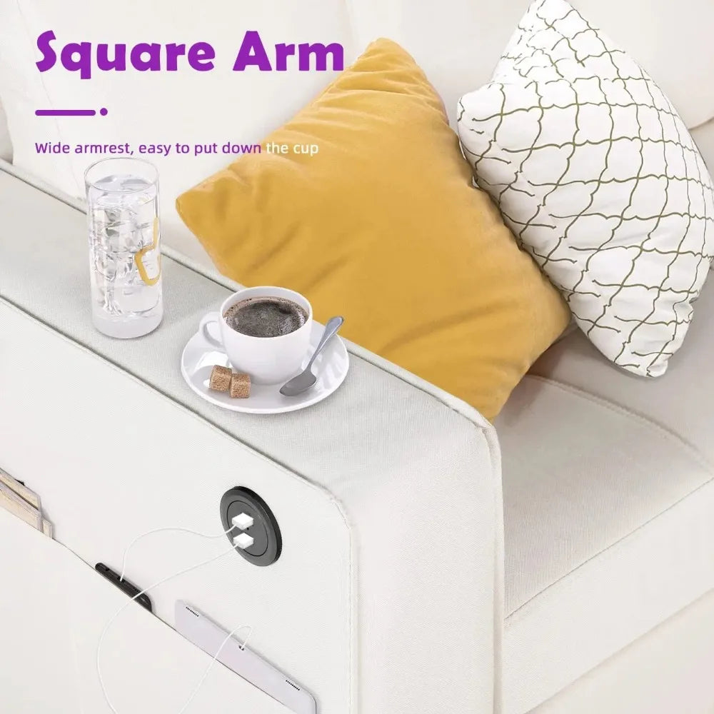 Modern Sectional Sofa Set 2 Piece Tufted Mid Century Loveseat Couch with USB Charging Ports Dark Grey