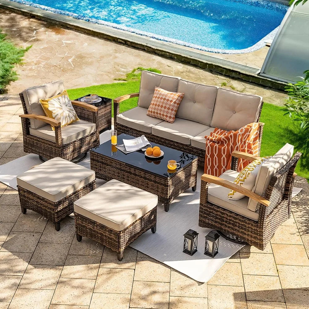 ANGDUO 7 Pieces Patio Furniture Set with Swivel Rocker Chairs