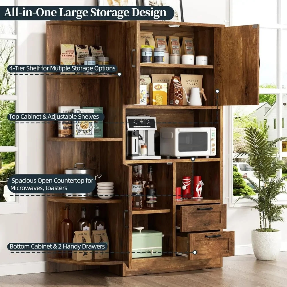 Farmhouse Kitchen Pantry Storage Cabinet with Microwave Shelf