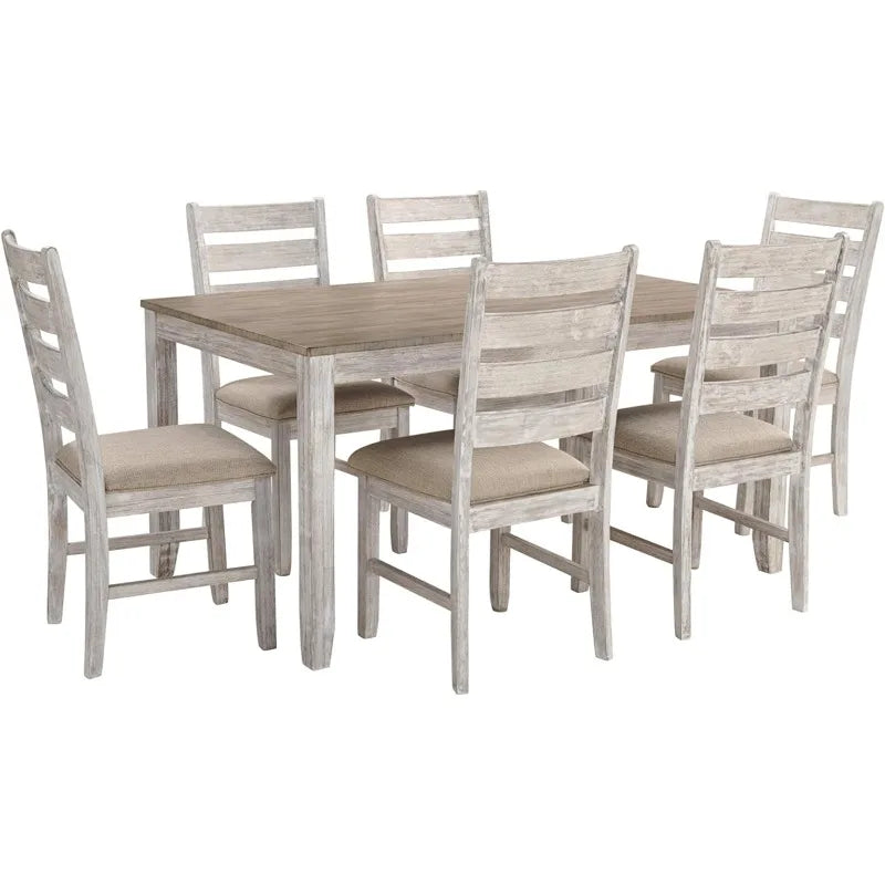 Signature Design By Ashley Skempton Cottage Dining Room Table Set With Six Upholstered Chairs Whitewash