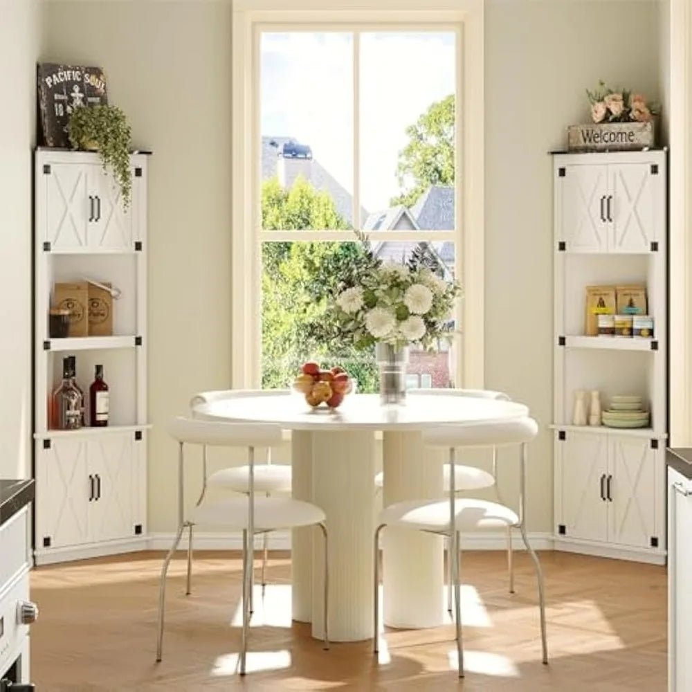 68 Inch Tall Corner Cabinet Farmhouse Storage Cabinet with 4 Barn Doors and 2 Open Shelves for Living Room and Kitchen