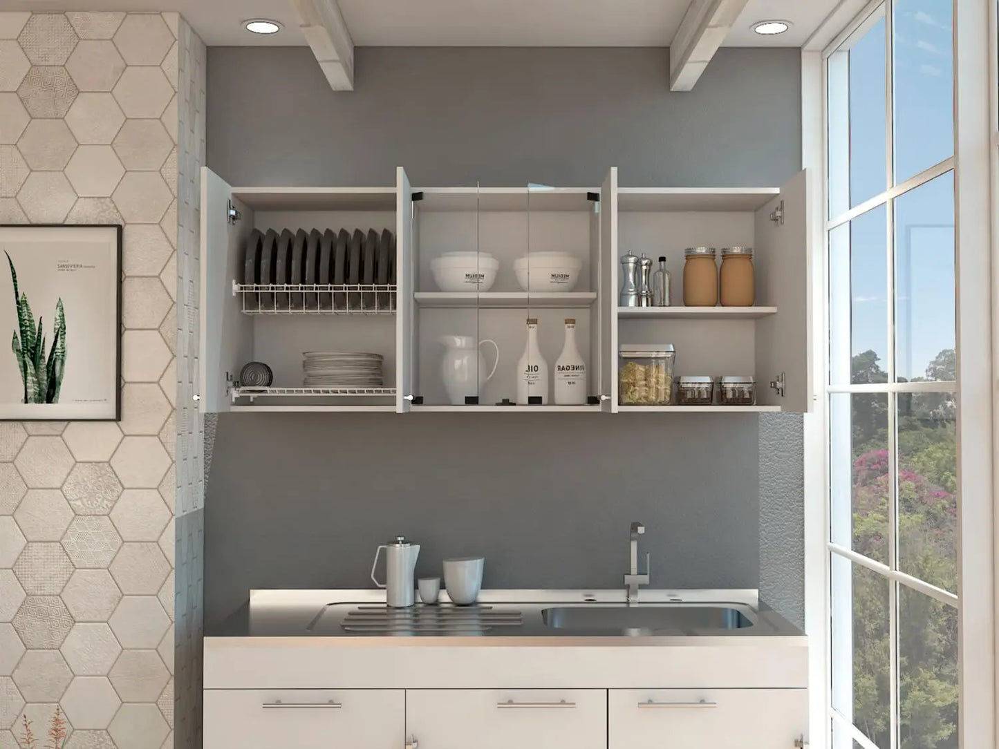 TUHOME Superior Wall Cabinet with Glass and Shelves