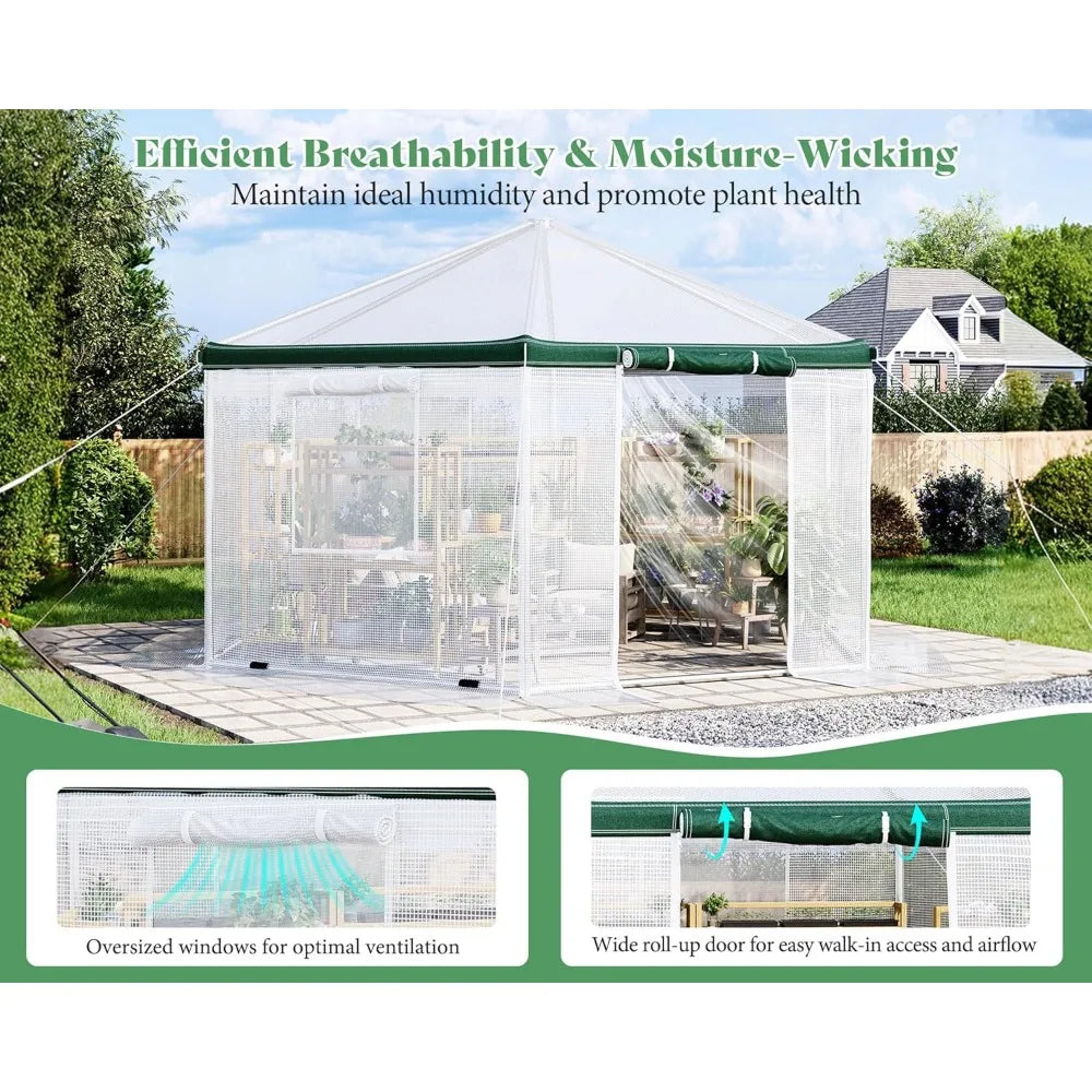 Door Style Hexagonal Walk In Greenhouse Outdoor Heavy Duty